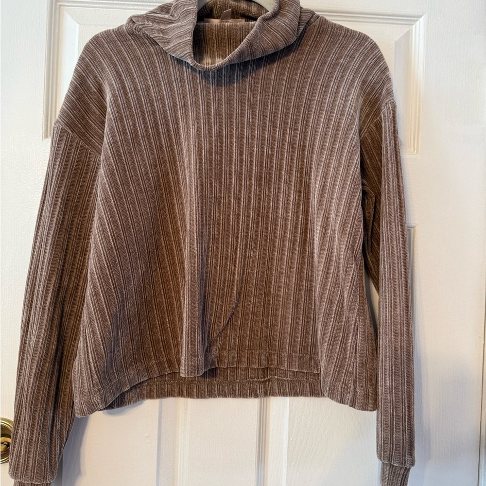 Philosophy Taupe Ribbed Cowl Neck Sweater